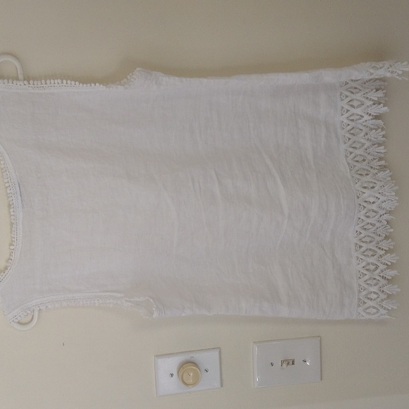 Valentina Naldi white sleeveless Italian linen lace top medium beachy coastal - Picture 3 of 10